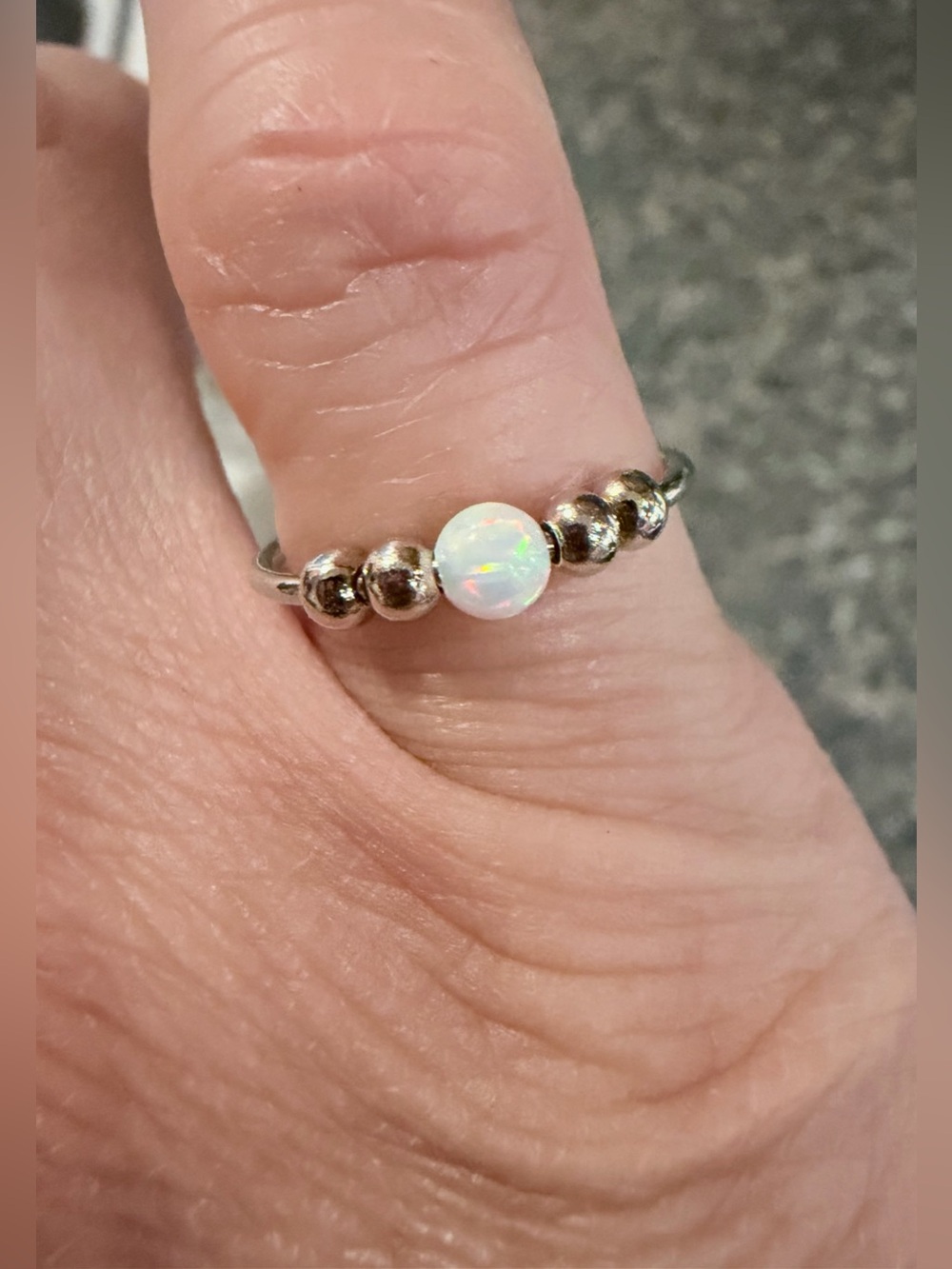Opal Bead Sterling Silver Accent Ring
